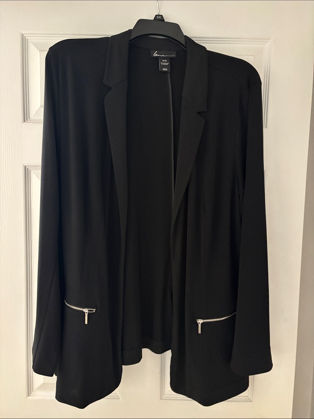 Lane Bryant Stretch Black Open-Front Blazer with Zip Pockets Womans Plus 22/24